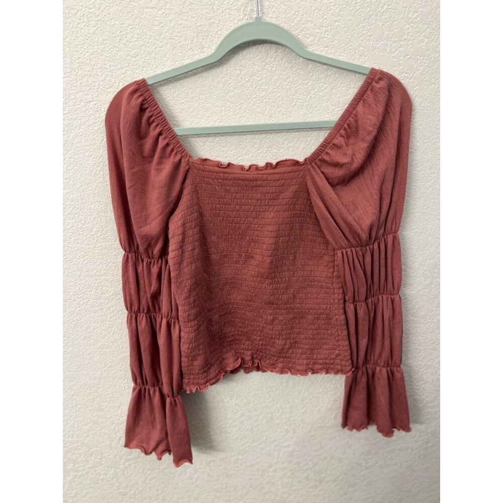 Rewash mauve bubble long sleeve cropped top womens size large
